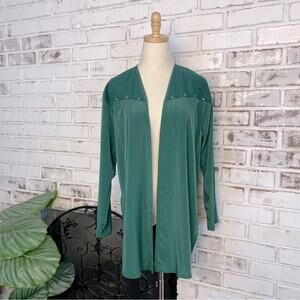 Vintage 80s Barbara Gerwit Green Velvet Gold Stud Long Sleeve Kimono Jacket